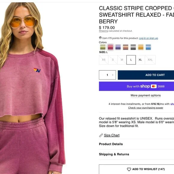 Aviator Nation Classic Stripe Cropped Crew Sweatshirt - Picture 6 of 6